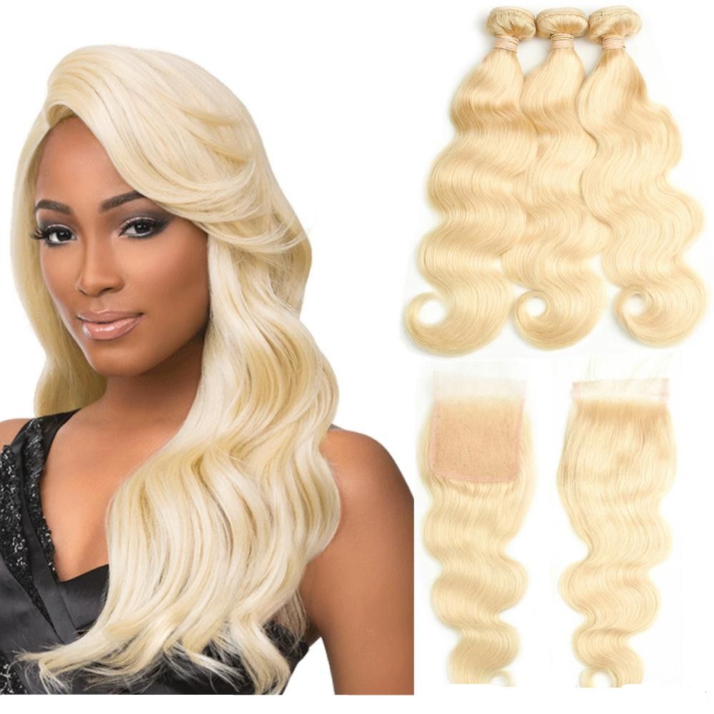 Blonde Body Wave Brazilian Human Hair Weave Bundles With