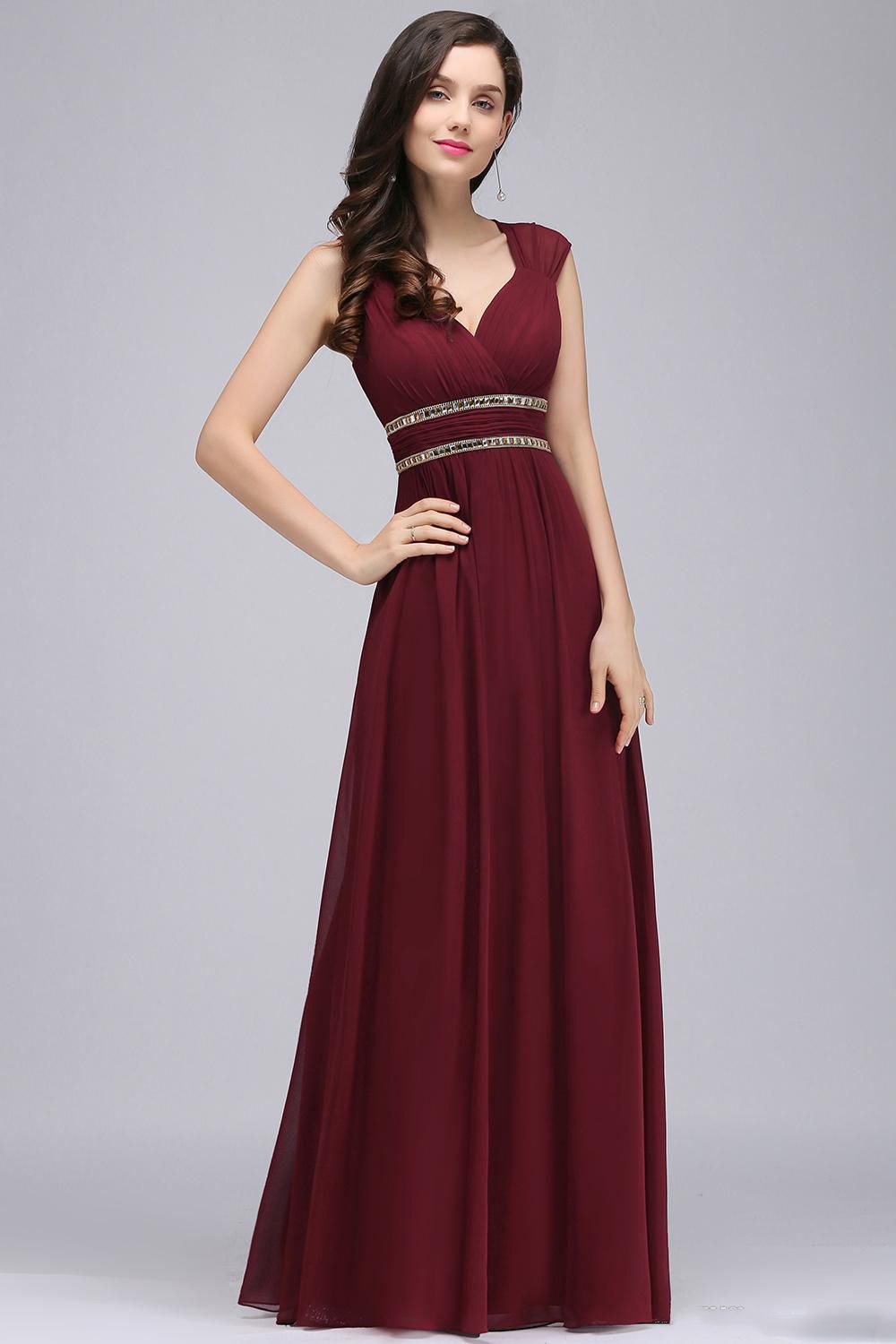 Compra Elegante Vestido Largo De Gasa Con Cuello En V Y Cintura Abalorada Vestidos  De Noche Más Tamaño Largos Vestidos De Noche Formales Vestido De Fiesta De  Sirena Barato | Entrega Rápida