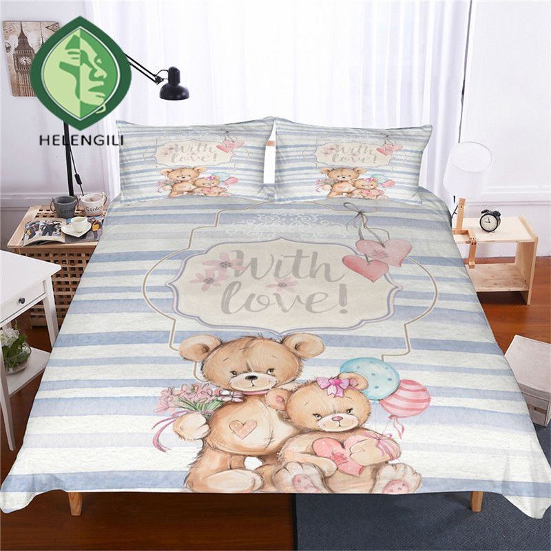 Helengili 3d Bedding Set Teddy Bear Print Duvet Cover Lifelike