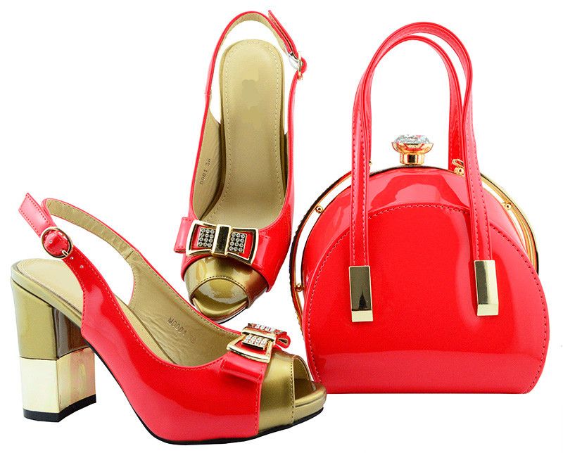 coral handbag and shoes
