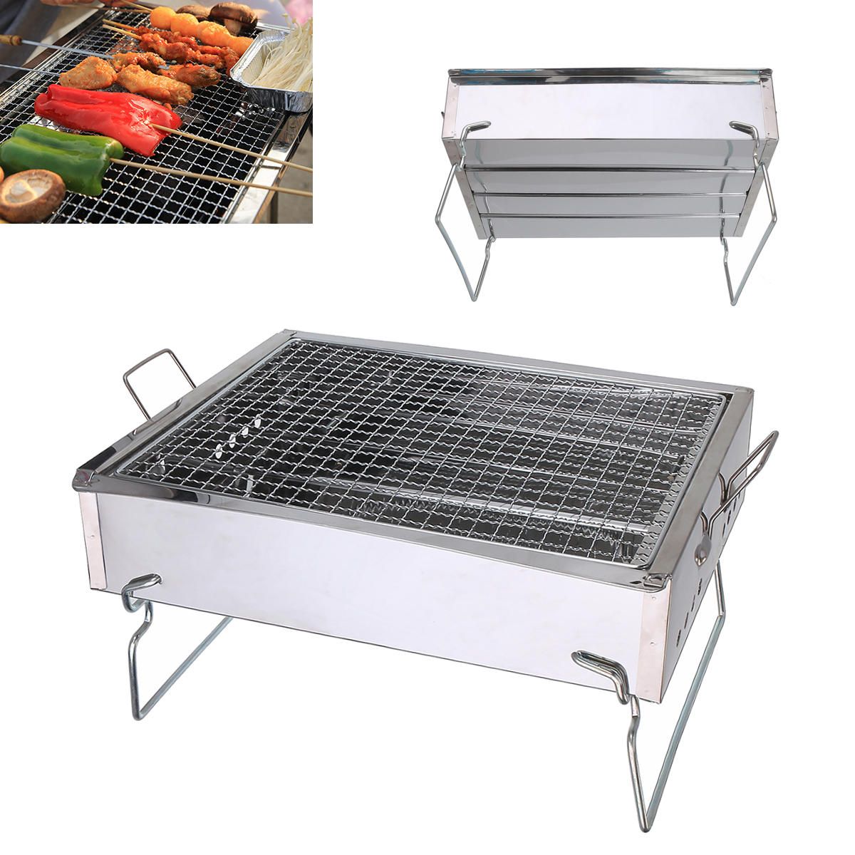 Folding BBQ Charcoal Barbecue Grill Camping Picnic Cooking Stainless Steel Stove