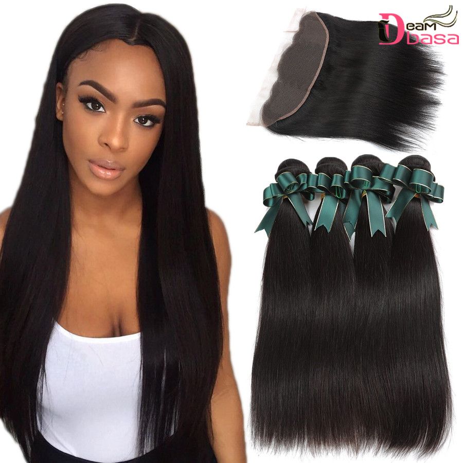 Straight Bundles With Lace Closure Frontal Brazilian Virgin Hair