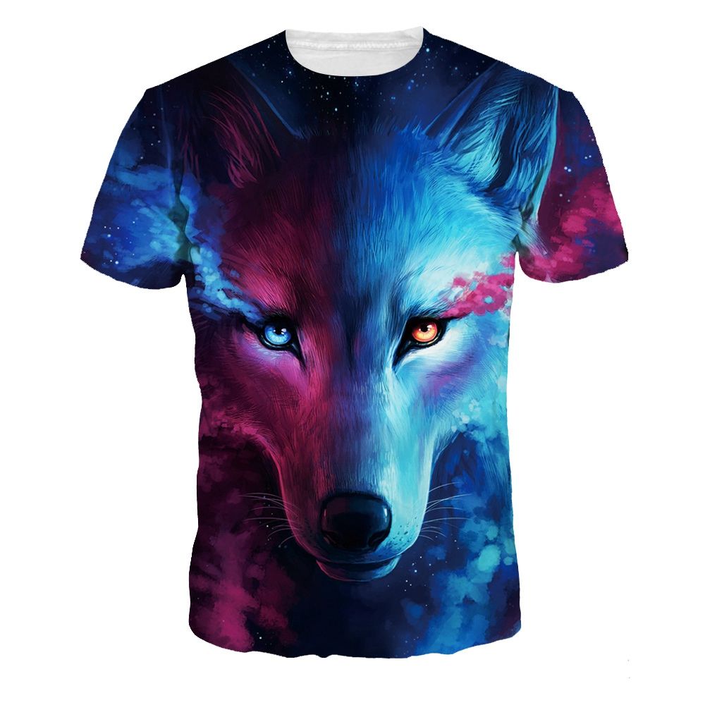 Novelty Galaxy Wolf Animal Print T Shirts Mens Womens Unisex Short
