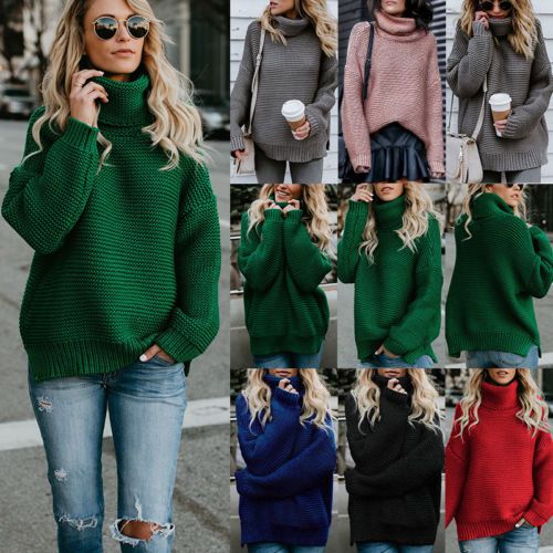 Para mujer Oversized de Cuello de Tortuga Pulóver Capucha Cuello Invierno Tejido De Manga Larga tipo suéter
