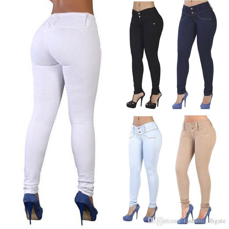 Descuento Barato Slim Elasticity Skinny Jeans Mujer Sólido Algodón Mujer Push Up Ropa Femenina 2XL De 17,88 | DHgate