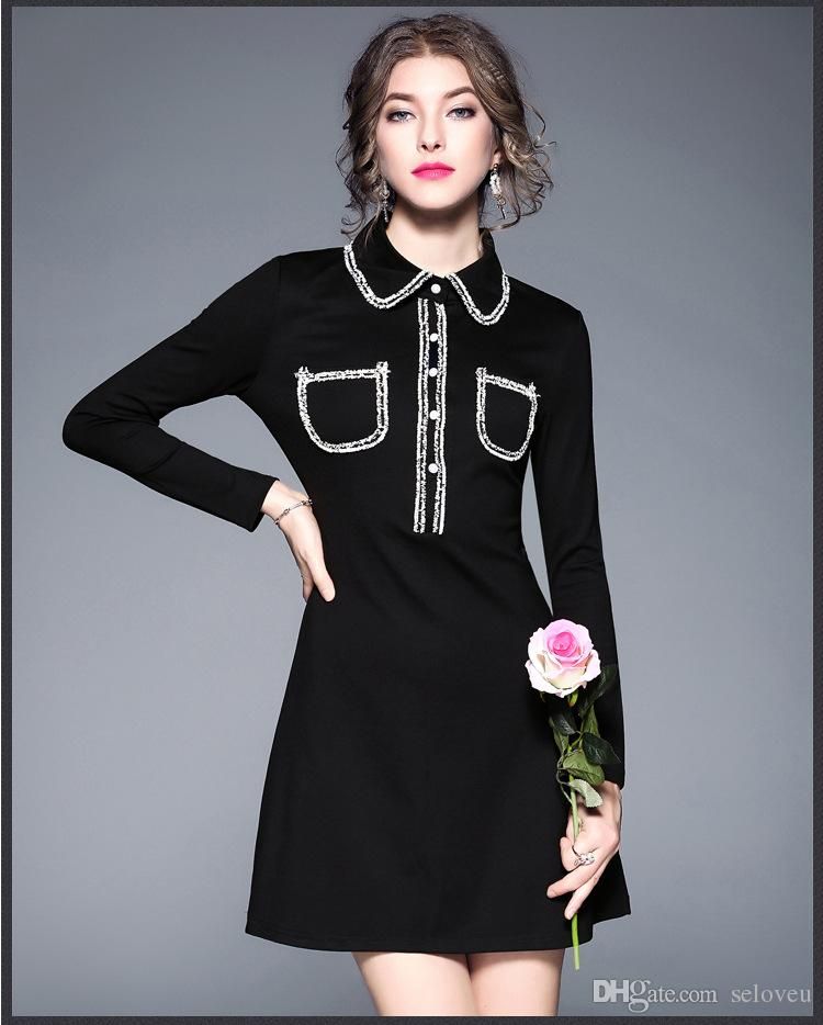 Vamos Un evento Reducción 2018 Otoño Invierno Elegantes Vestidos Moda Mujer Oficina Vestido Negro  Alta Calidad Casual Slim Vintage Marca Vestidos Tamaño S XL De 28,01 € |  DHgate