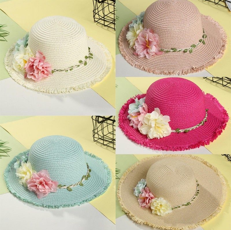 Toddler Baby Kids Girl Summer Floral Flower Straw Visor Sun Hat Beach Hats