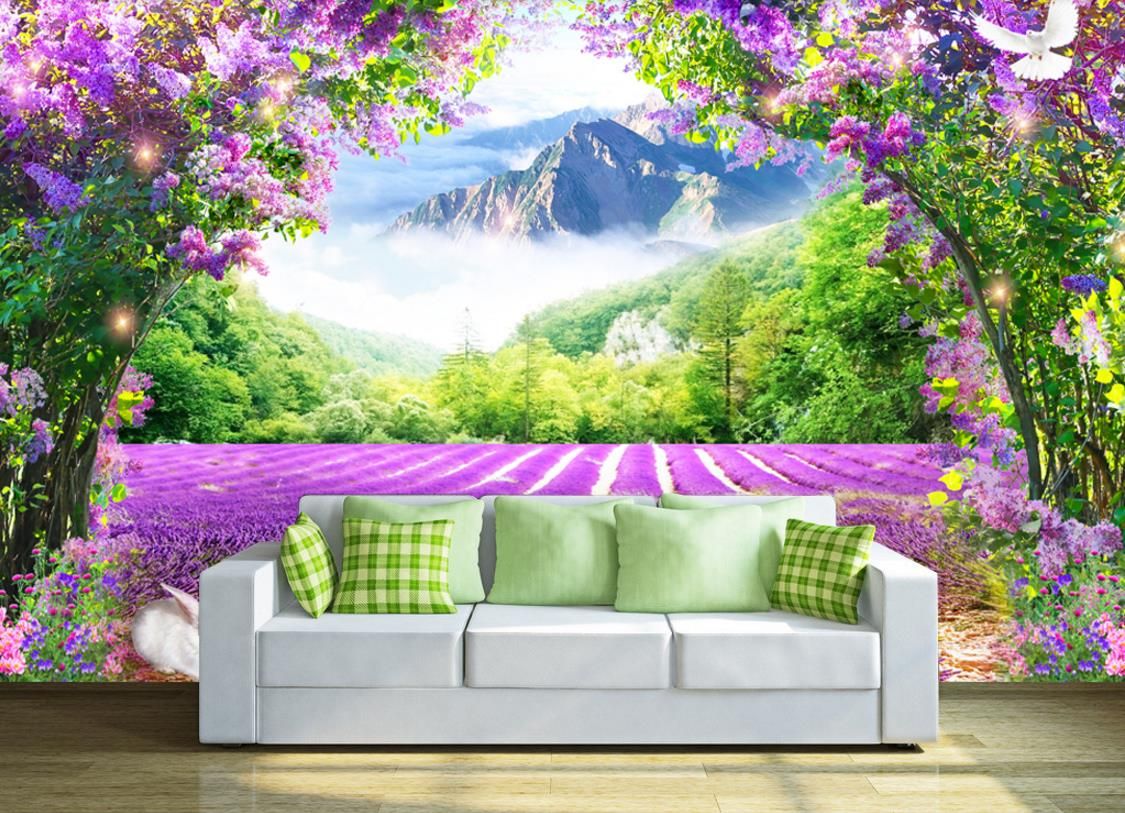 Custom 3d Photo Mural Wallpaper Lavender Flower Vine Tv Backdrop Custom 3d Photo Mural Wallpaper Lavender Flower Vine Tv Backdrop