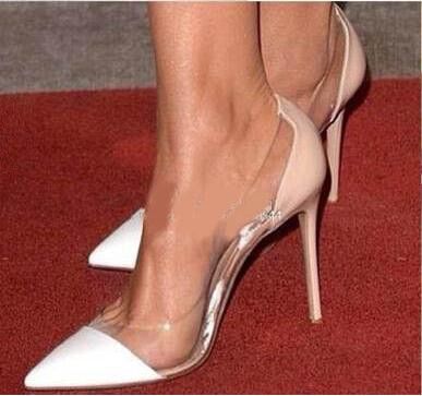 white and clear pumps