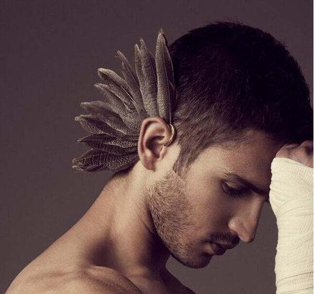 Acheter Nanbo Sby1838 Mode Tatouage Punk Personnalité Suspendue Simple Moond Modèle Plume Oreille Brassard Clip Boucles Doreilles Femmes Hommes