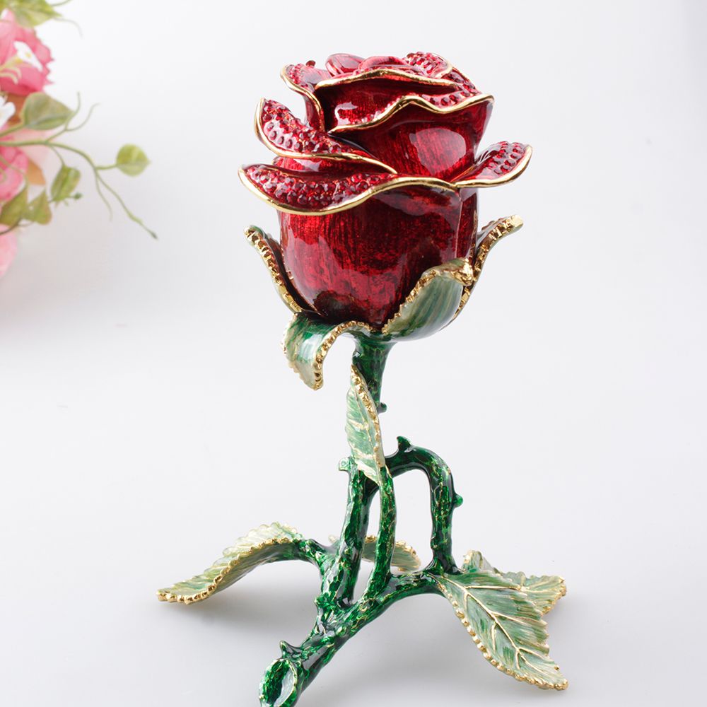 2021 Rose Flower Trinket & Jewelry Box Enamel Hand Painted Creative