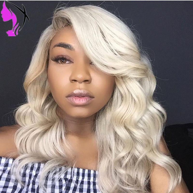 Stock Natural Body Wave Platinum Blonde Synthetic Lace Front Wig