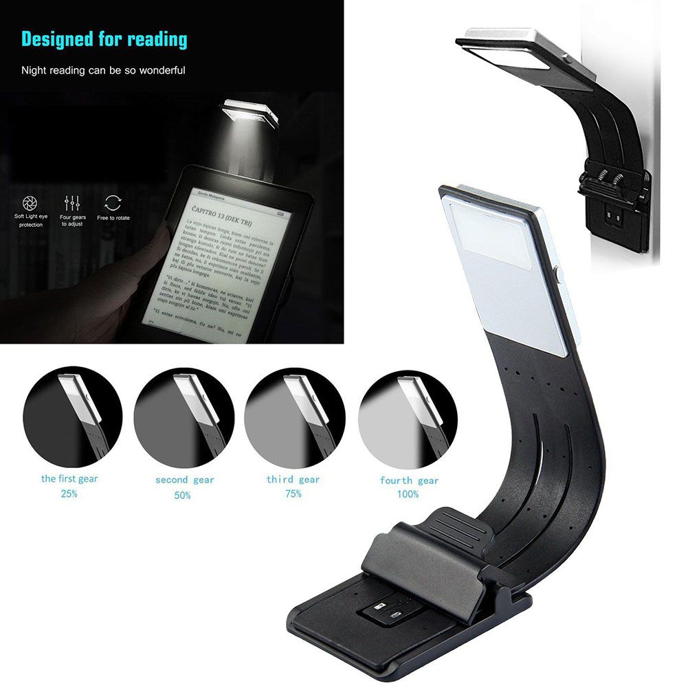 compre luz de libro de lectura led portatil con lampara recargable extraible con clip flexible usb para lectores de libros electronicos y libros