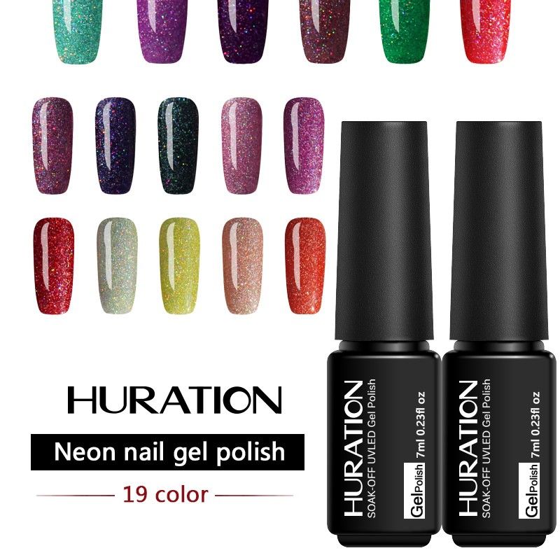 Huration 8ml Neon Rainbow Sequin Gel Lacquers Glitter Starry Sky