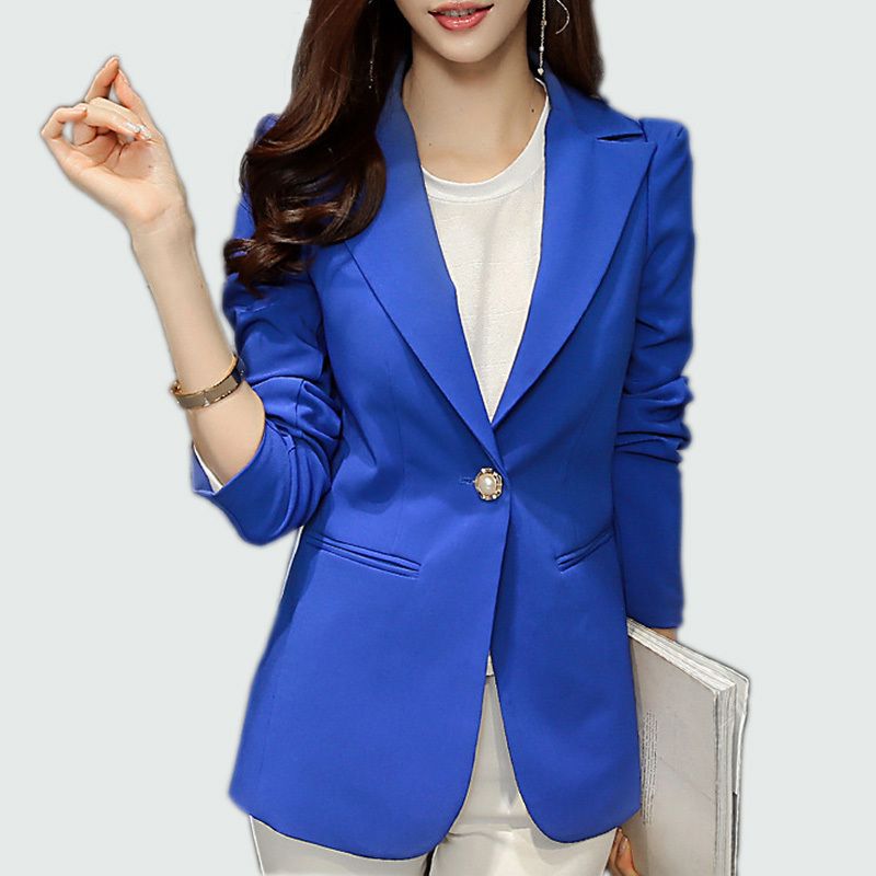 Señoras Blazer 2018 manga larga Blaser mujer traje Office Lady mujer Blazer femenino Femme azul