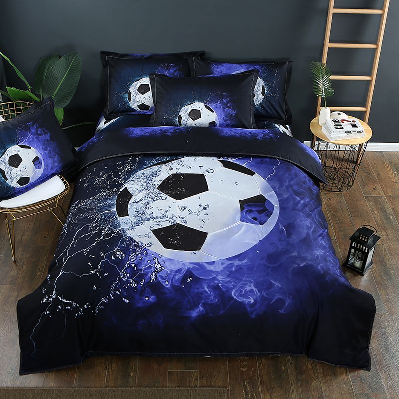 World Cup 3d Football Bedding Set Blue Color Hd Print Sports Duvet