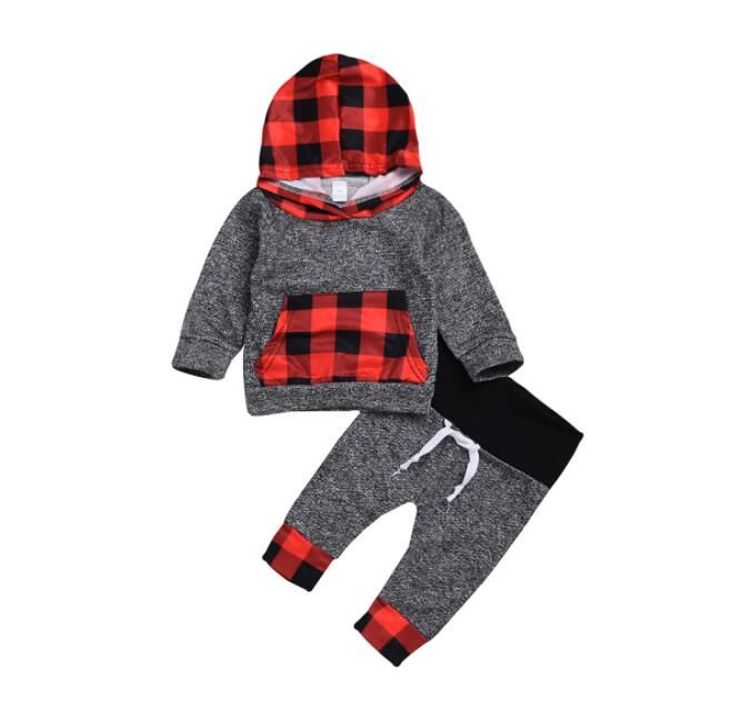 Newborn Toddler Baby Kids Boy Girl Unisex Hooded Tops Pants Outfit Set Clothes
