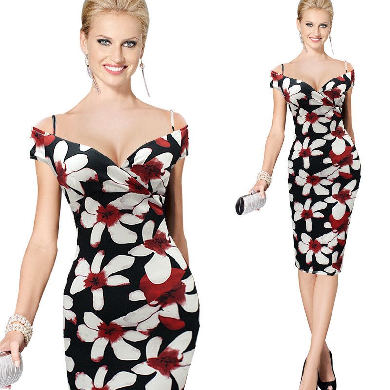 Compra Nuevo Vestido De Fiesta Elegante Y Elegante Con Estilo Casual  Trabajo Correa De Espagueti Slash Cuello Bodycon Hasta La Rodilla Vestidos  De Mujer Formal Vestido De Lápiz Barato | Entrega Rápida