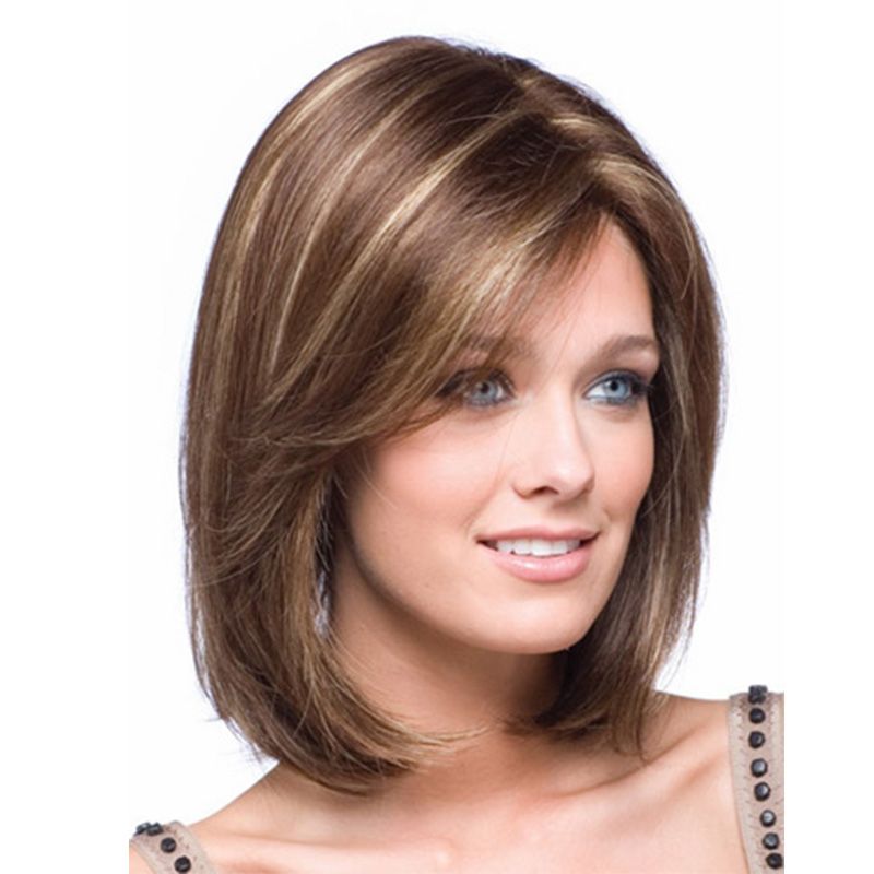 Women's Shoulder Length Straight Synthetic Wig Blonde Highlights Natural Bob Heat Resistant Fiber Hair Peruca Wigs Women's Shoulder Length Straight Synthetic Wig Blonde Highlights Natural Bob Heat Resistant Fiber Hair Peruca Wigs