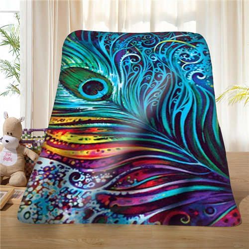 Custom Picture Beautiful Sky Blue Peacock Blanket Soft Fleece Diy