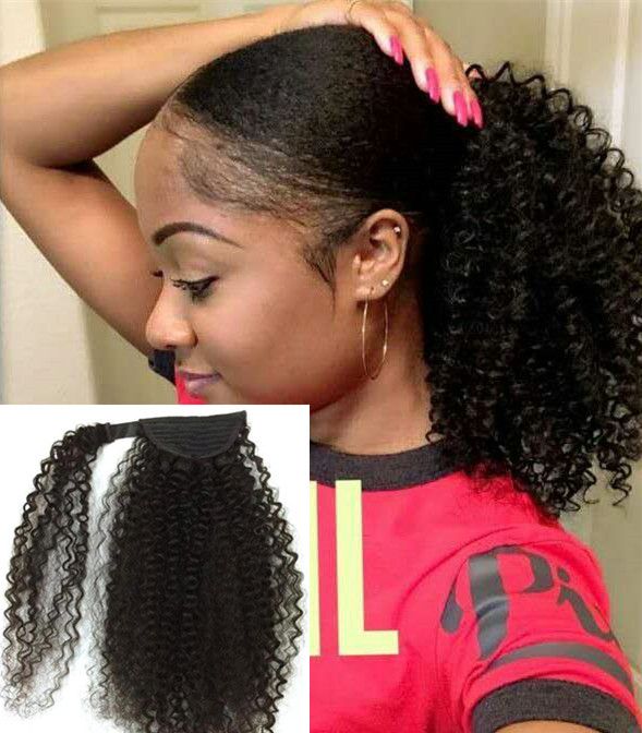 120g Kinky Curly Ponytail For Women Natural Black Remy Hair Clip