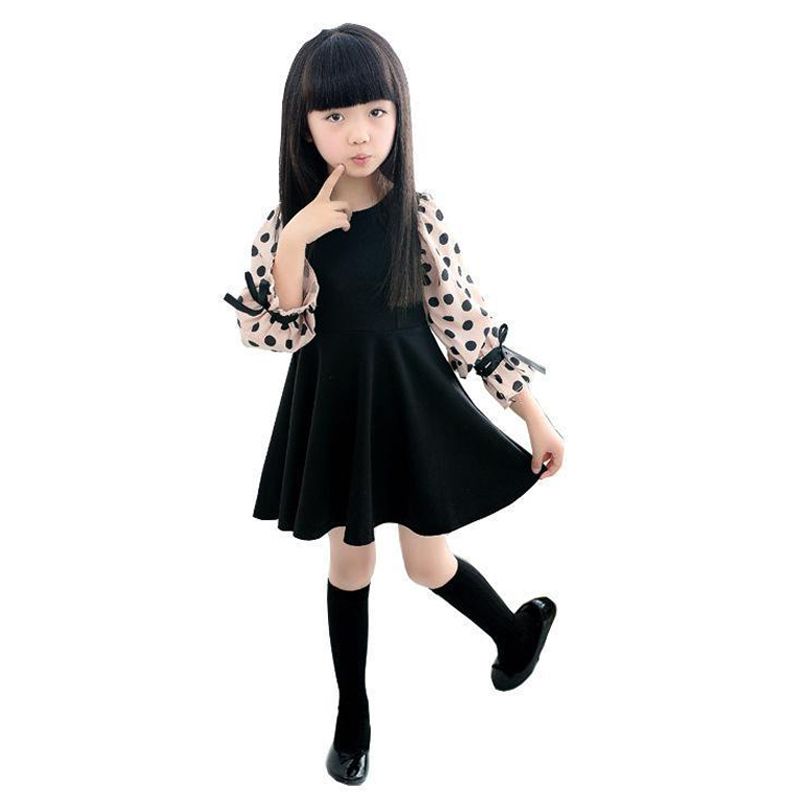 Vestidos Una Línea Para Niñas 3 4 5 6 7 8 9 10 Años 2018 Nuevo Vestido De Negro Para Niñas De Manga Larga Punto Ropa Para De 19,14 | DHgate
