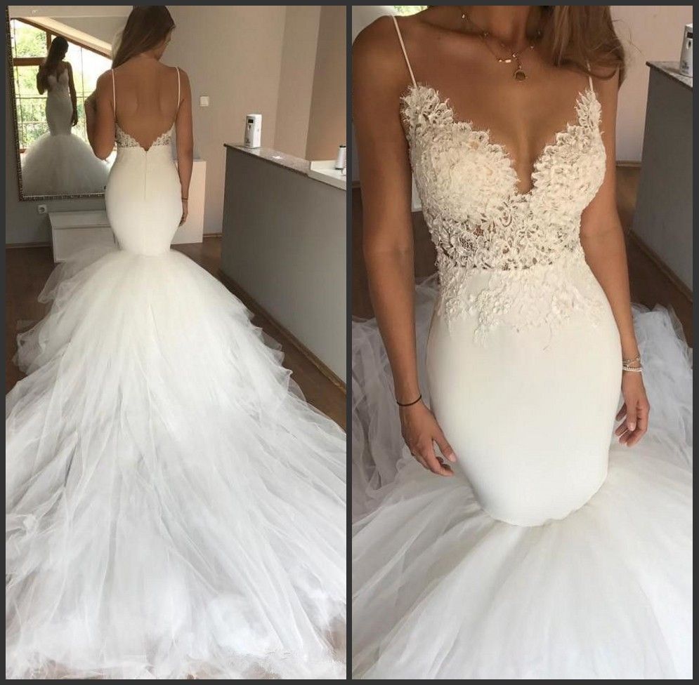 satin plunge wedding dress