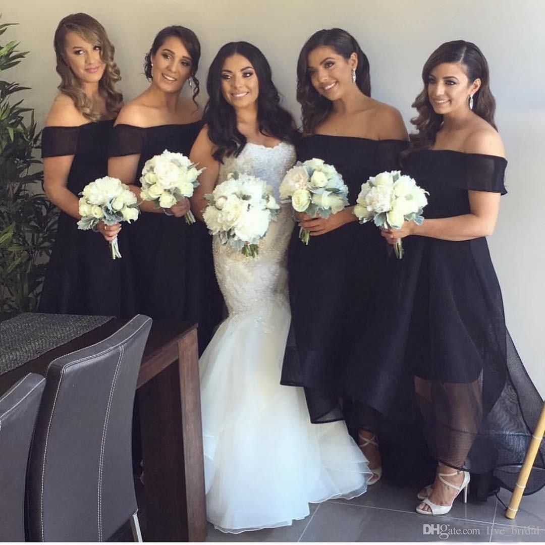 off shoulder black bridesmaid dress