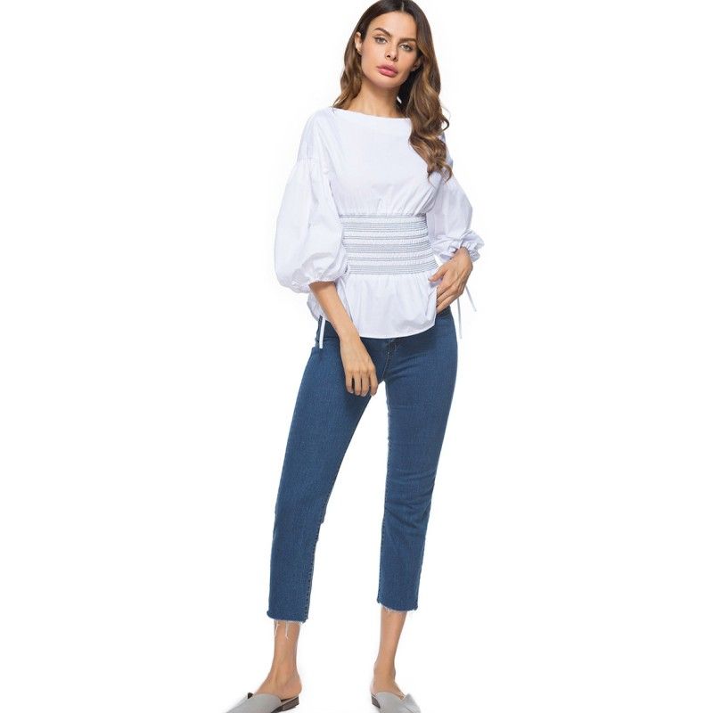 white blouse with elastic waist