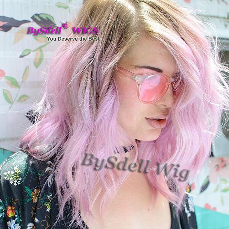 Grosshandel Neue Synthetische Lace Front Perucke Kurz Geschichtet Geschnitten Esche Grau Ombre Pastell Rauch Lila Rosa Farbe Haar Perucke Weibliche