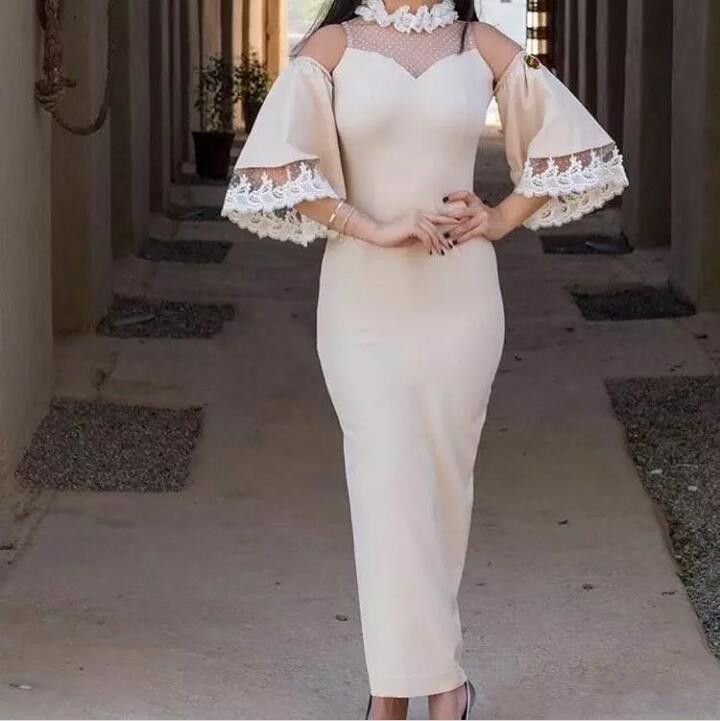 Vestidos de fiesta de encaje de cuello alto beige Largo 2018 Poeta Mangas medias largas Vaina Hasta el tobillo Vestidos de noche Ropa de fiesta Vestidos de fiesta de encaje de cuello alto beige Largo 2018 Poeta Mangas medias largas Vaina Hasta el tobillo Vestidos de noche Ropa de fiesta