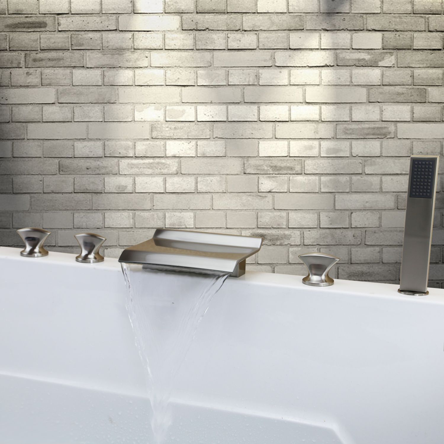 2020 Brushed Nickel Tub Shower Waterfall Spout Faucet Roman Tub