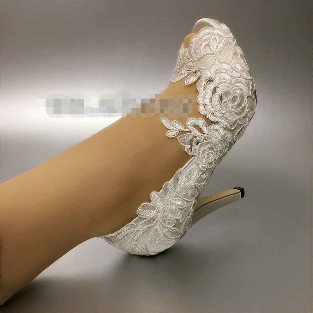 Zapatos de novia Impermeable Cinta de marfil de novia para novia Edición de encaje manual