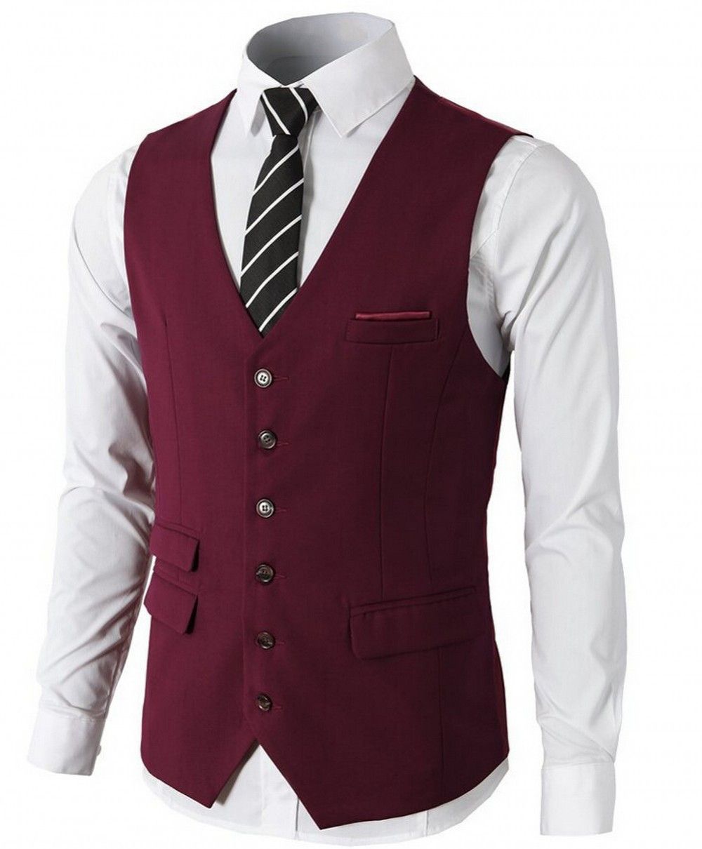 Burgundy Wedding Vests Groom Vest Spring Camouflage Slim Fit Mens Vests
