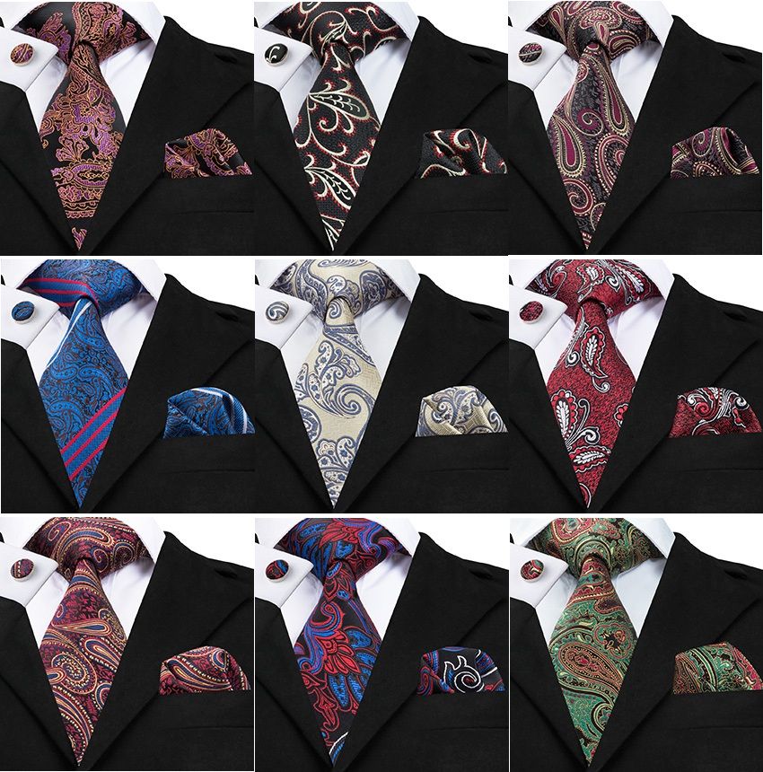 Neck Tie Sets For Men Formal Suits Accessories High Quality With Hanky Cufflinks