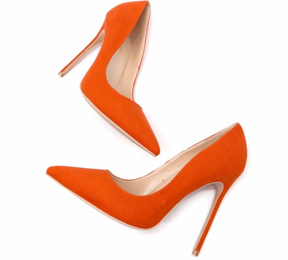 orange suede pumps
