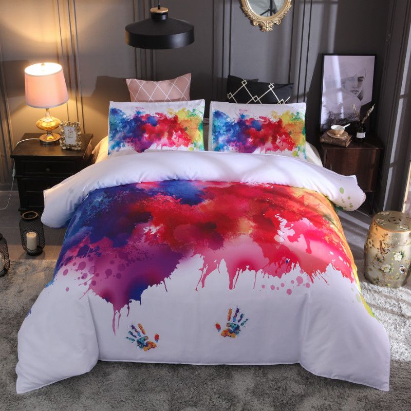 Idouillet 3d Watercolour Handprint Bedding Set Reversible Duvet