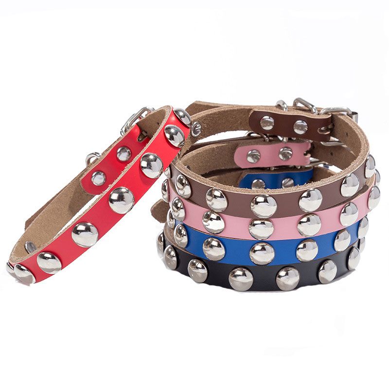 2020 Real Leahter Dog Collar Genuine Cowhide Round Rivet Dog