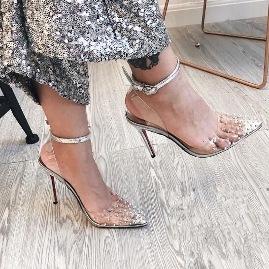 clear studded pumps