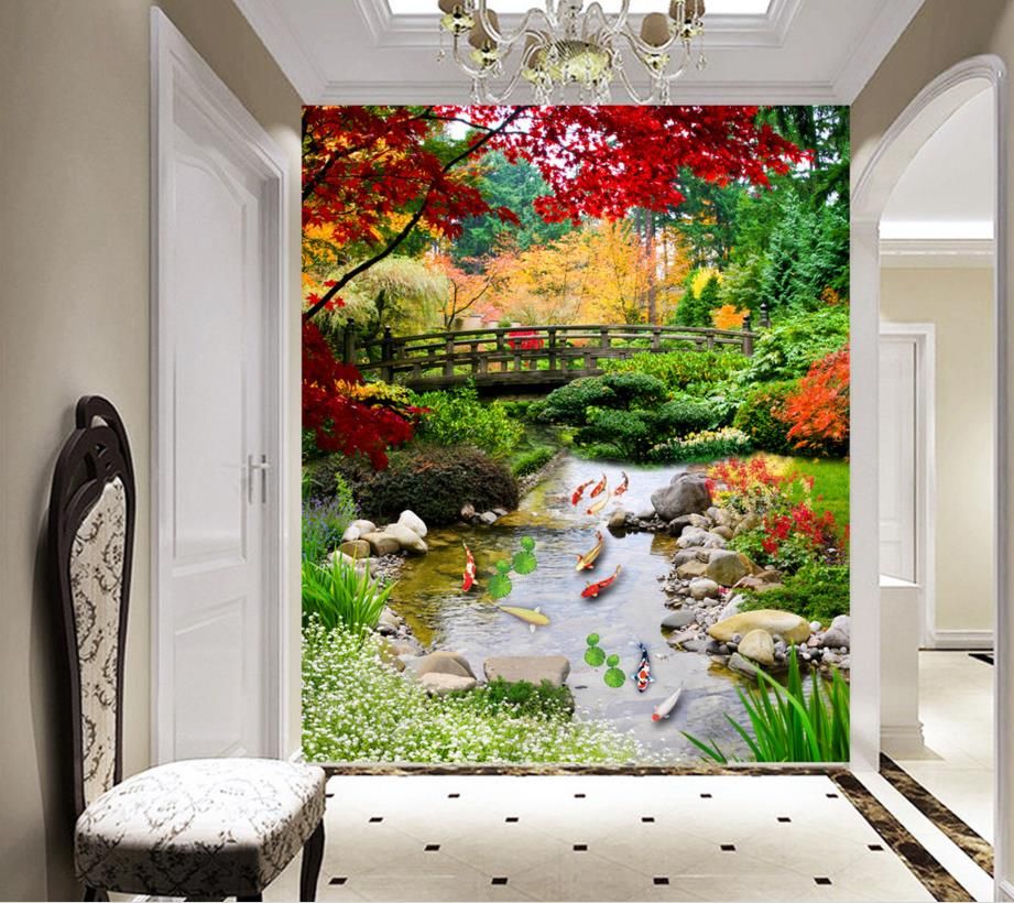 Compre Paredes De Papel Tapiz 3d Murales De Piso 3d Fondo De Pantalla Autoadhesivo Personalizado Lotus Trucha Cascada De Papel Tapiz De Piso 3d Pvc Para Sala De Estar A 18 46