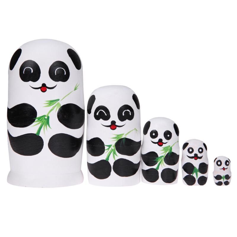 10pcs Panda Nesting Dolls Handmade Basswood Russian Matryoshka Gifts Toys Crafts