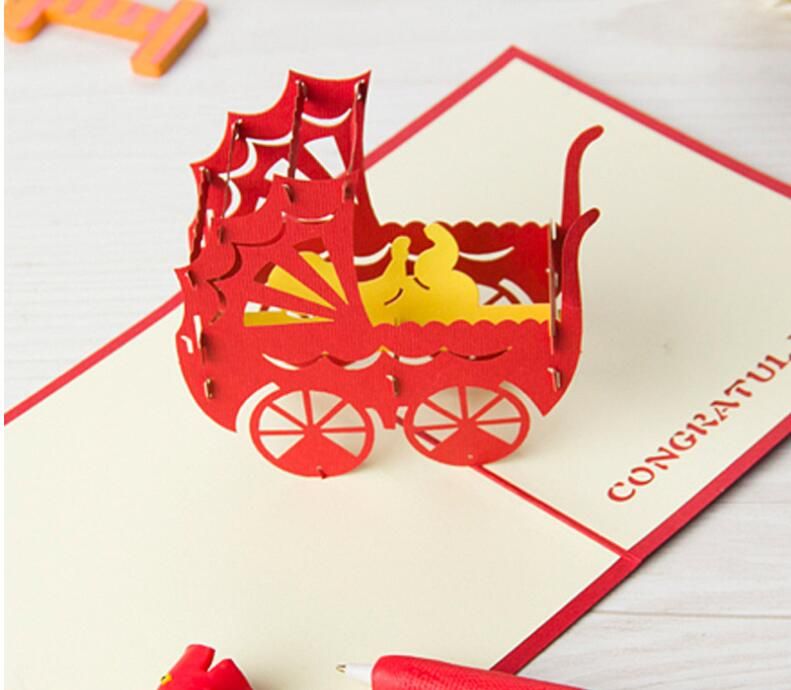 Baby Carriage  3D Pop Up Greeting Cards Birthday With Envelope