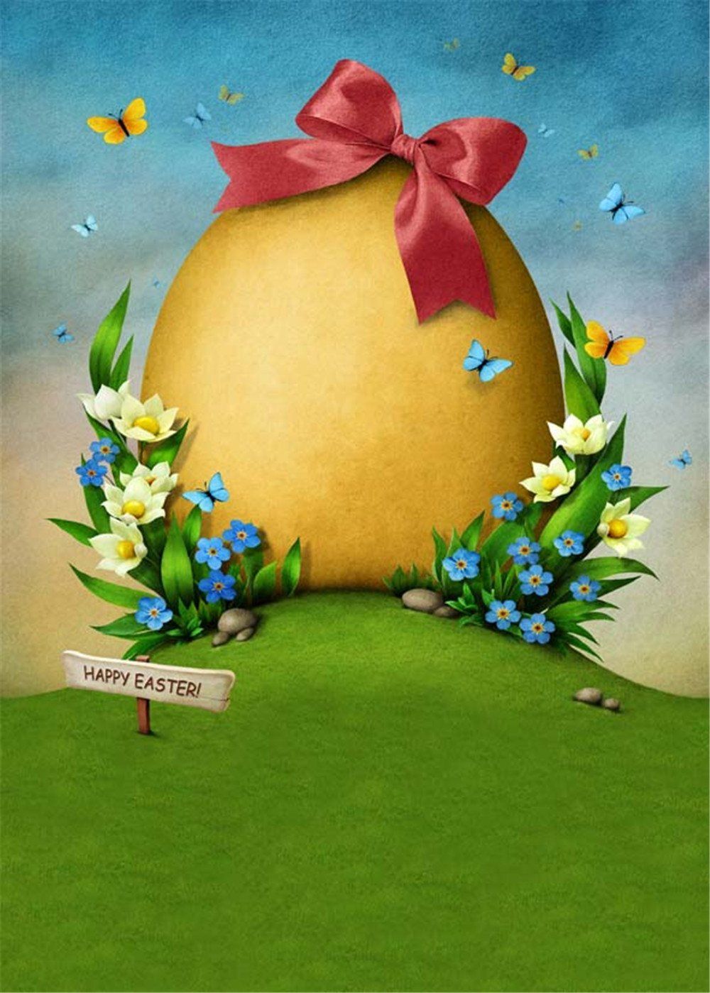 Baocicco 10x10ft Happy Easter Theme Backdrop Huge Easter Egg Photo Background Wagon Photography Backdrop Spring Grassland Field Blue Sky Backdrop Photo Studio Video Props Photo Booth