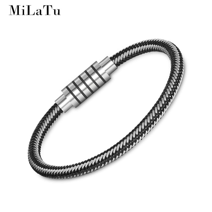 Ultimate Luxury Gift for men Stretch Fit Black Stainless Steel Braided wire Round wrap Bracelet Stainless Steel Bangel wrap Bracelet
