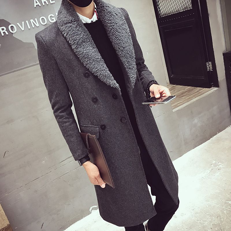 2021 Double Breasted Long Coats Mens Fur Collar Long Trench Coats Mens ...