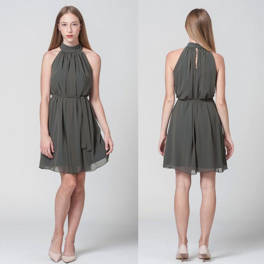 Vestidos de fiesta cortos en gris oscuro Halter Vestido de fiesta corto de gasa plisada Vestidos Vestidos de fiesta cortos en gris oscuro Halter Vestido de fiesta corto de gasa plisada Vestidos