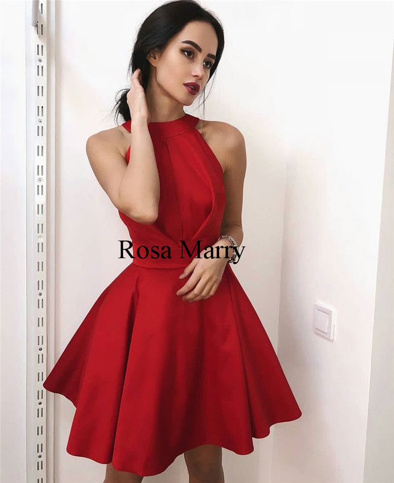 red backless halter dress