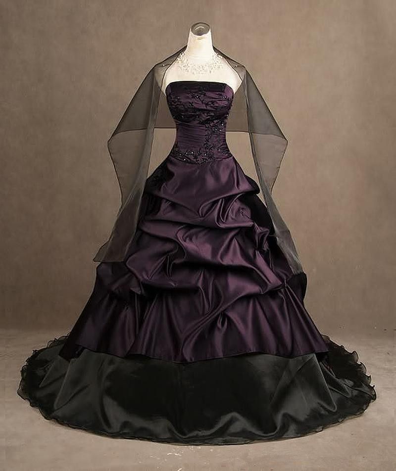 Victorian Gothic Embroidery Prom Dresses Beaded Pleats Strapless Ball Gown  Taffeta Purple And Black Evening Dress Quinceanera Dresses P003 From  Romantic_love_dress, $108.55 | DHgate.Com