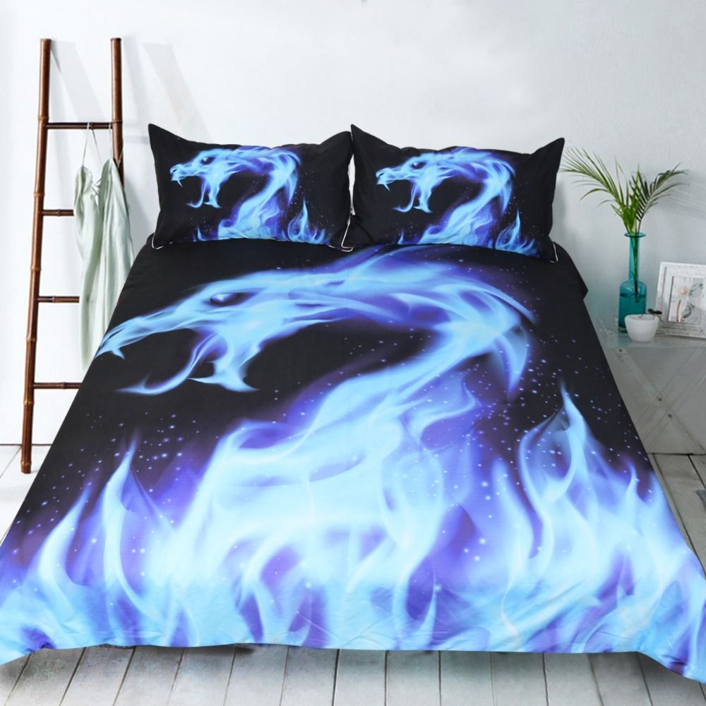 Cool Blue Fire Dragon Bedding Set For Kids Boys Teens Microfiber Bedclothes With 1 Duvet Quilt Cover 2 Shams Usa Au Size Comforters And Bedding Sets