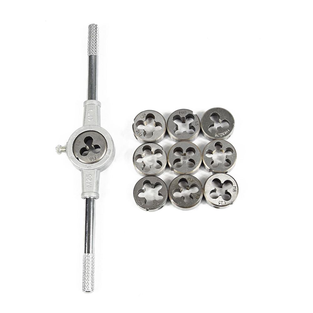 11pcs//set M6 M7 M8 M10 M12 Metric Threading Screw Die /& Die Wrench Holder Kit